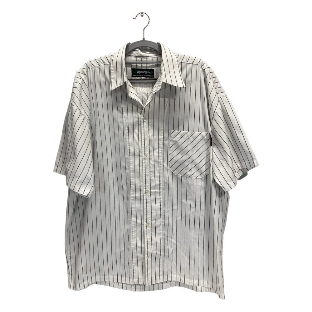 Troy Lee Designs Mens XL Button Down Striped Shirt Embroidered Spell Out Back